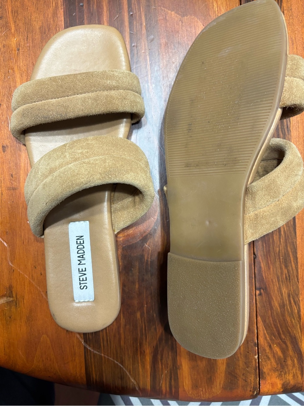 🌸Steve Madden Tan Suede Double-Band Slide Sandals🌸